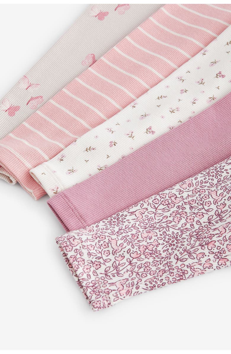 NEXT Kids' Assorted Floral 5-Pack Rib Leggings, Alternate, color, Pink