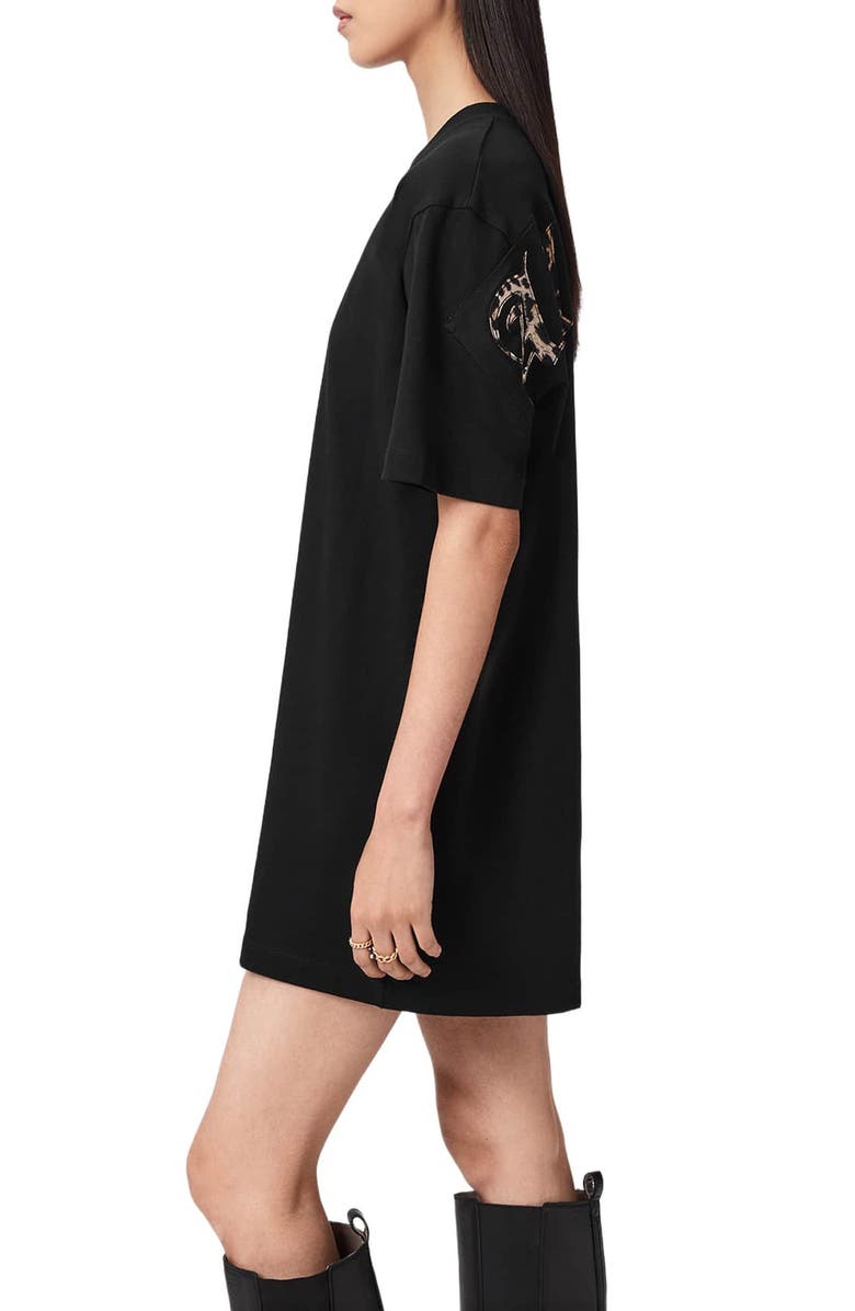 AllSaints Fuse Logo Appliqué Cotton T-Shirt Minidress, Alternate, color, Black
