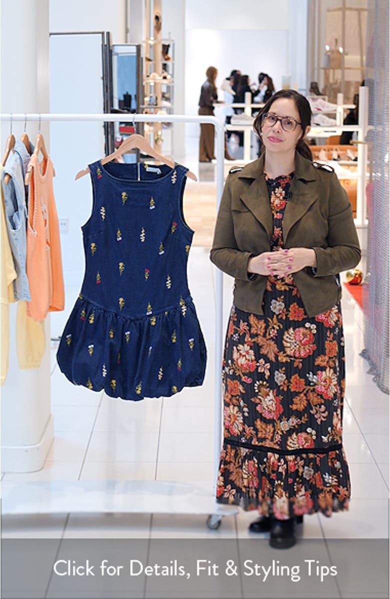 Embroidered Bubble Hem Denim Minidress, sales video thumbnail