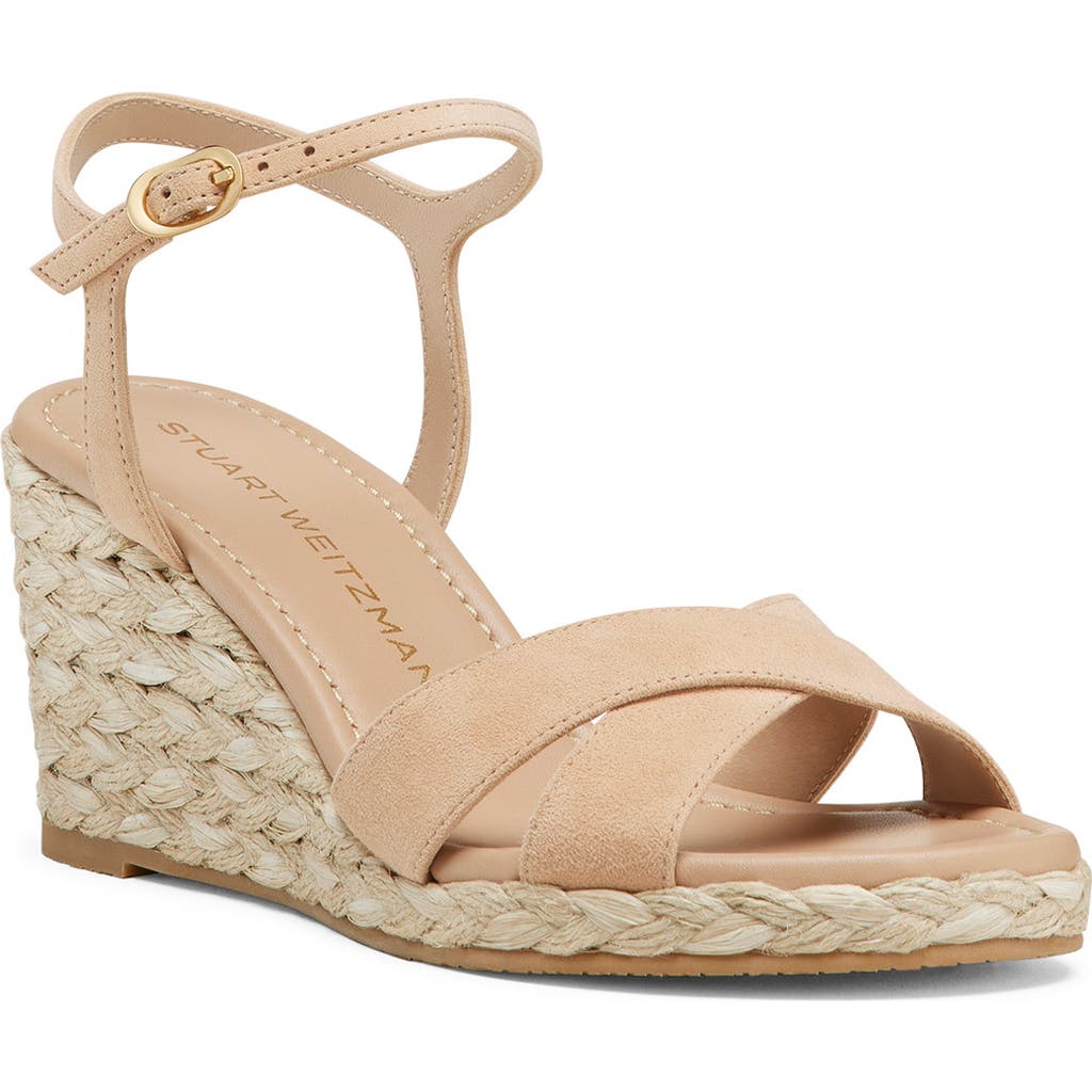 Stuart Weitzman Dayna Suede Crisscross Wedge Espadrilles In Adobe Suede
