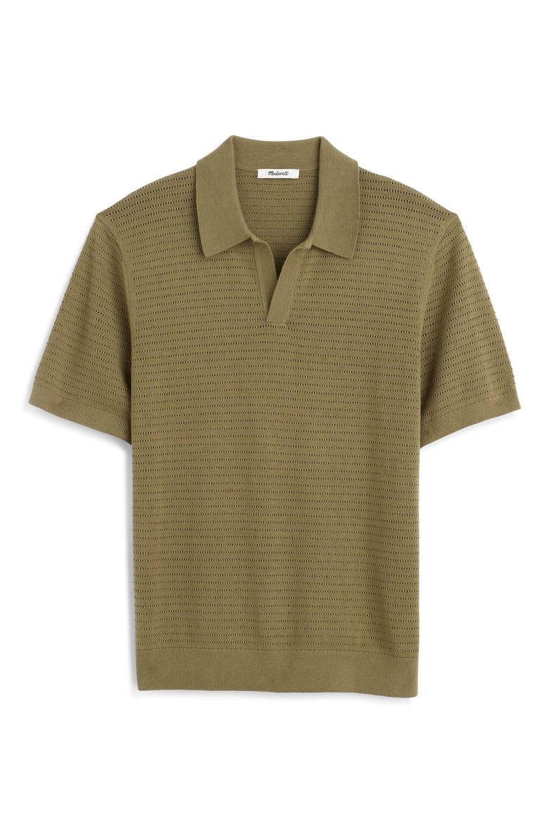 Pointelle Stitch Johnny Collar Sweater Polo, Alternate, color, EXPAT OLIVE