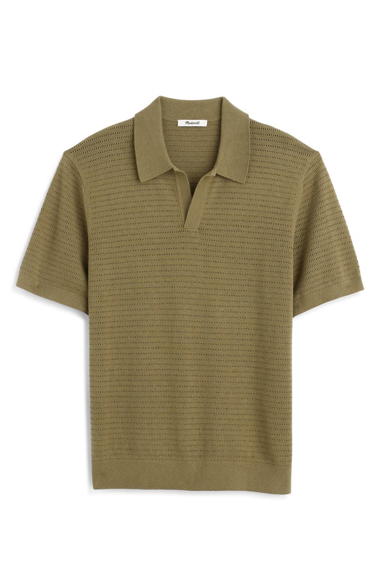 Madewell Pointelle Stitch Johnny Collar Sweater Polo, Alternate, color, Expat Olive