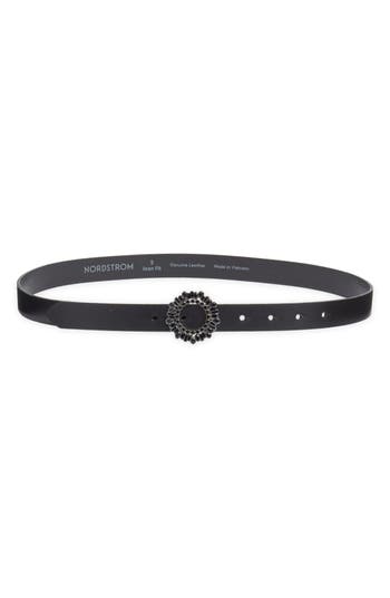 Nordstrom Luna Crystal Embellished Buckle Leather Belt