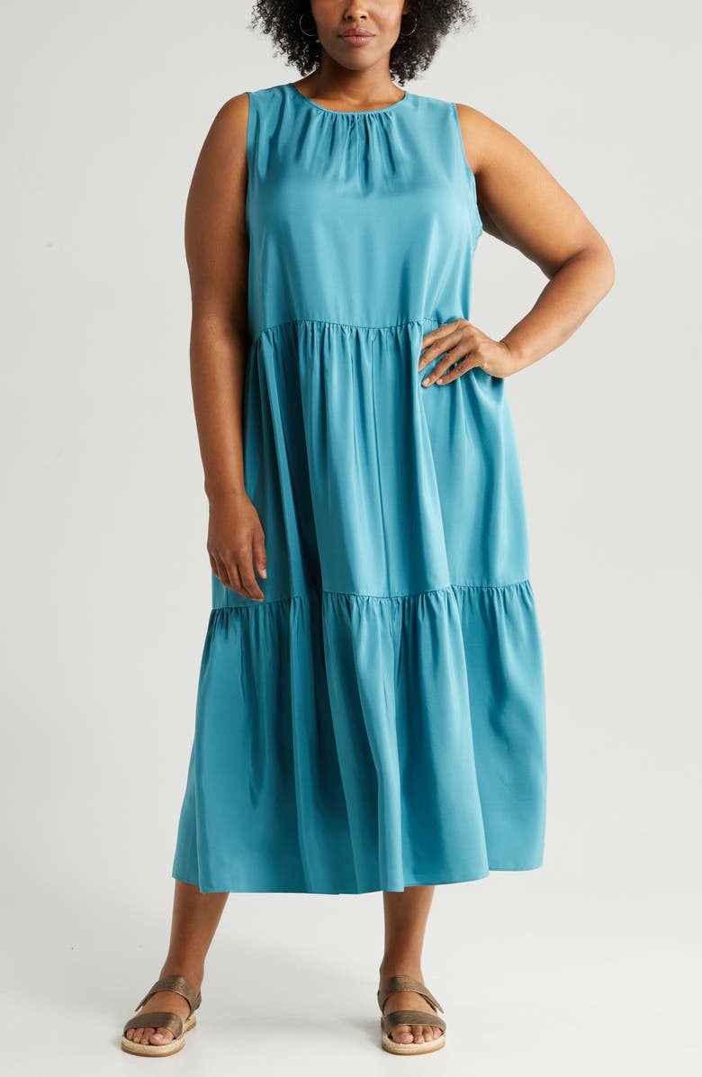 Eileen Fisher Tiered Silk Dress, Alternate, color, 