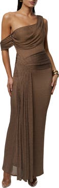JLUXLABEL Drape Metallic One-Shoulder Gown
