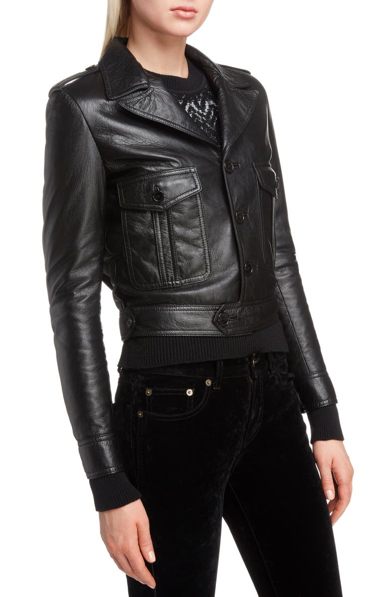 Saint Laurent Lambskin Leather Jacket, Alternate, color, 