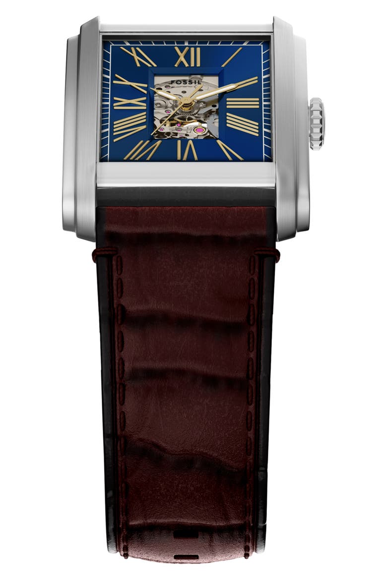 Carraway Open Heart Leather Strap Watch, 30mm x 42mm, Alternate, color, BROWN/ BLUE