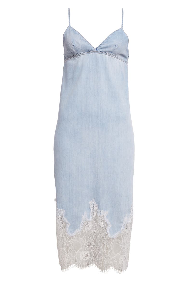 De-Rude-S Denim & Lace Midi Dress, Alternate, color, DENIM
