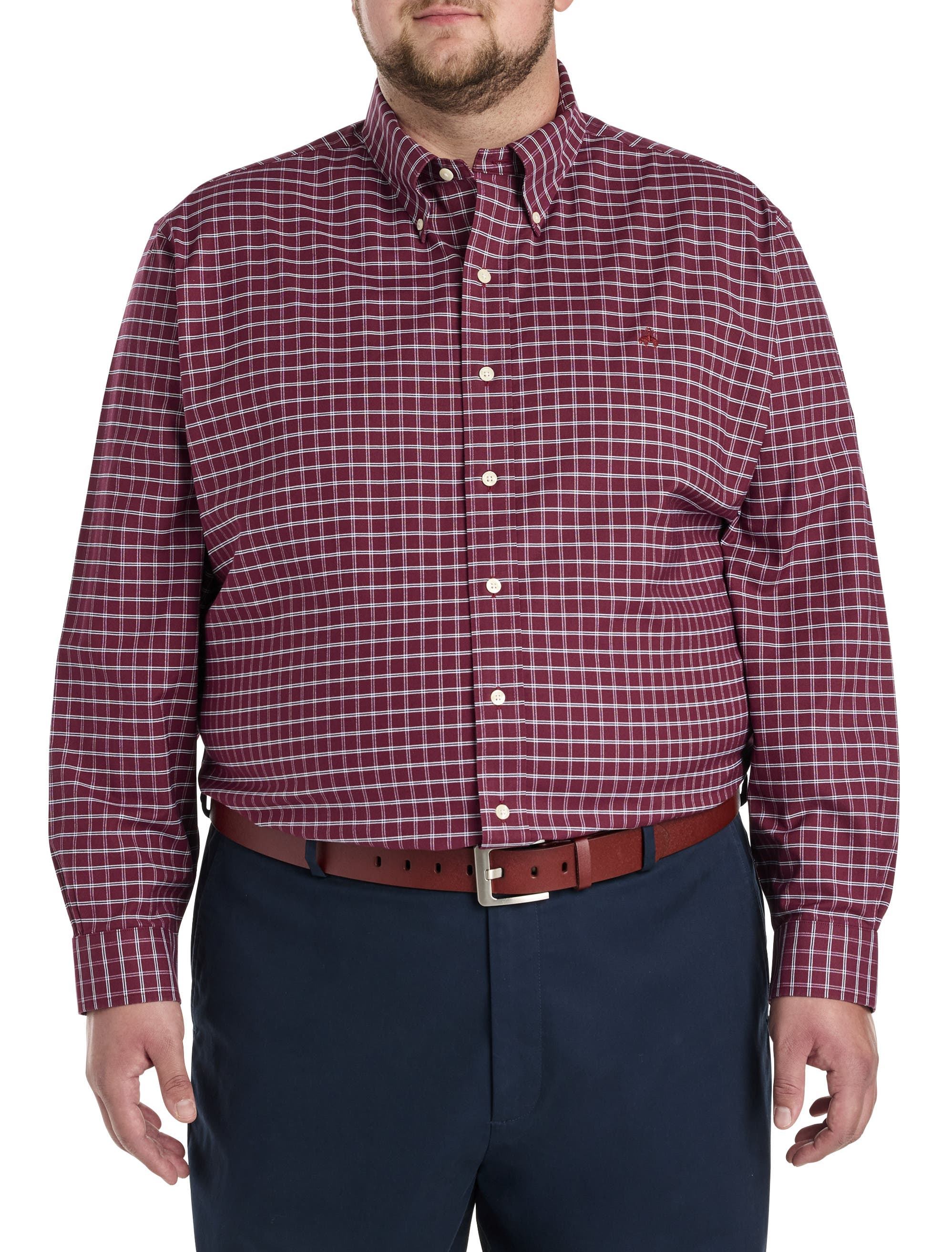 Brooks Brothers Big & Tall Non-Iron Check Sport Shirt in Zinfandel 