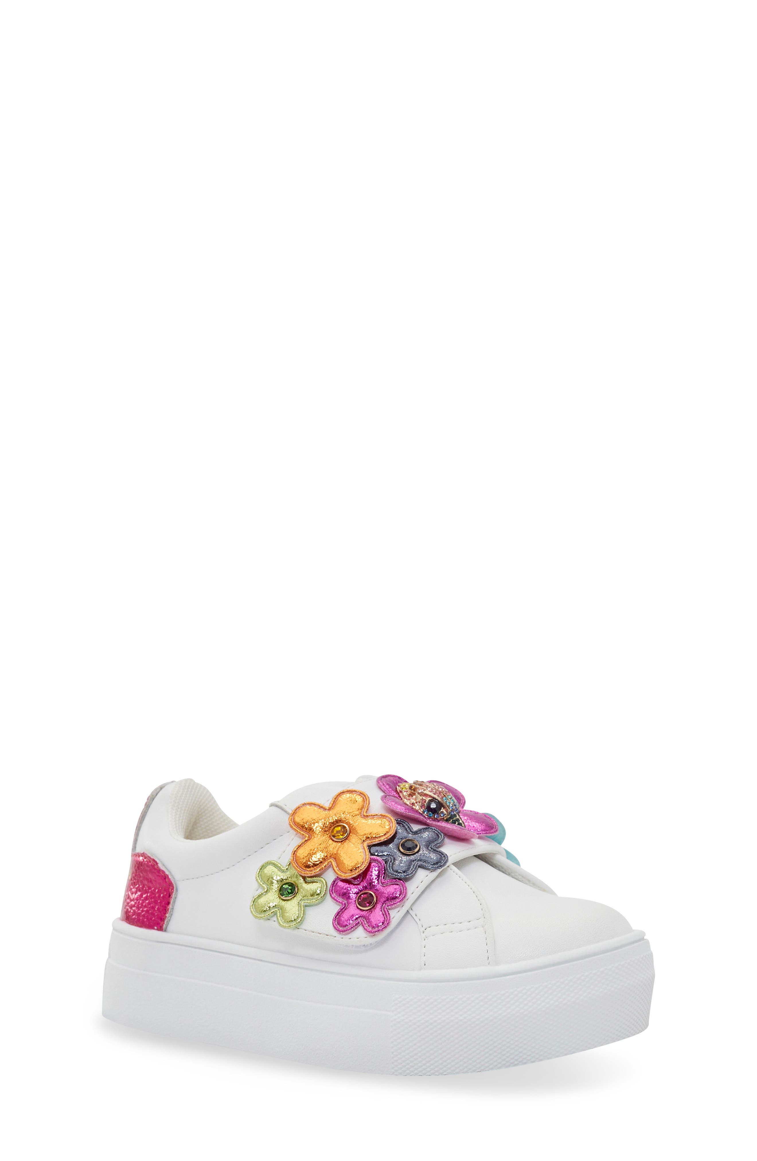 Kurt Geiger London Kids
 Mini Flower Appliqué Petal Platform Sneaker, Main, color, White Multi