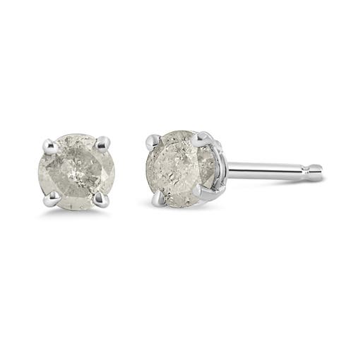 Silver 3/4 Ct Round"Salt and Pepper" Diamond Classic Stud Earrings