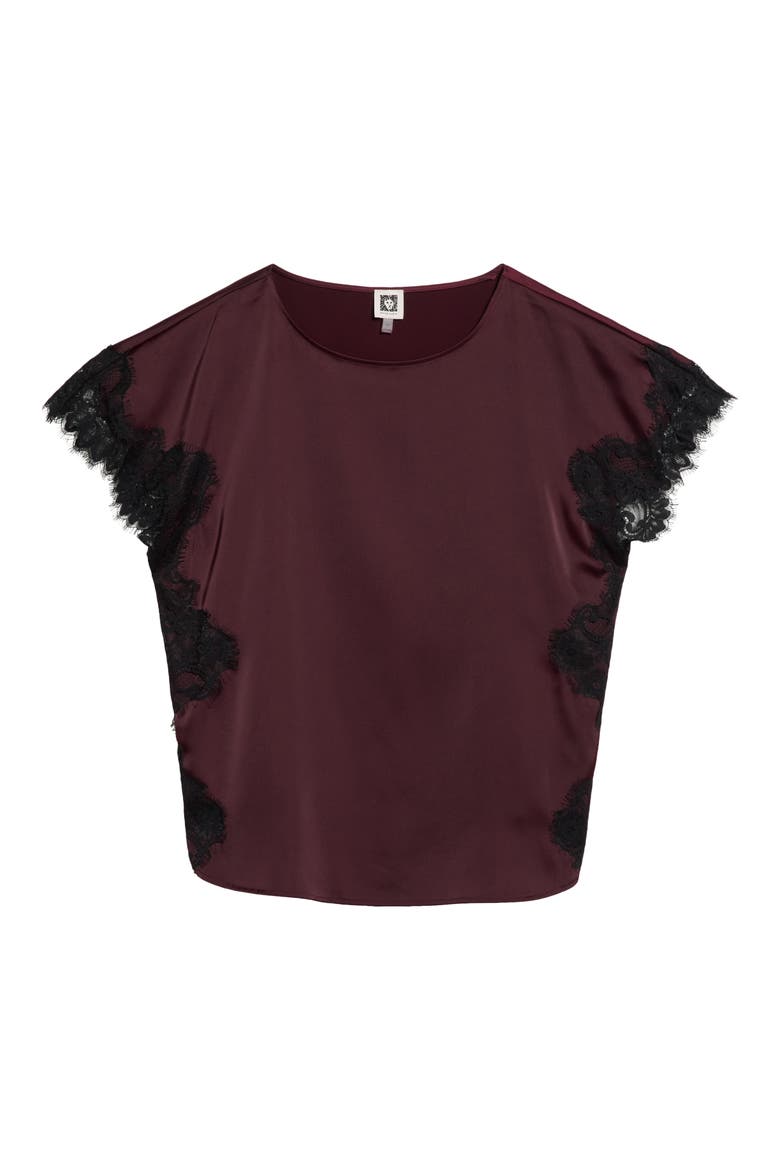 Lace Trim Satin Top, Main, color, BAROLO / BLACK