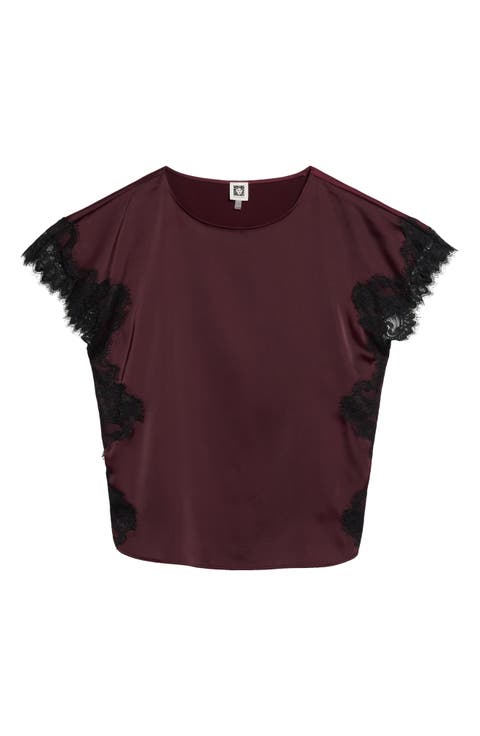 Lace Trim Satin Top