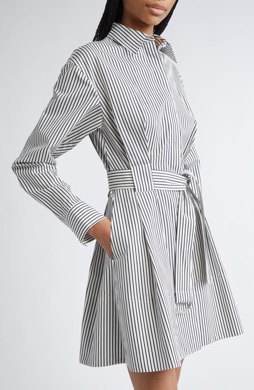 Shop Proenza Schouler Viola Stripe Long Sleeve Belted Shirtdress In Navy Multi