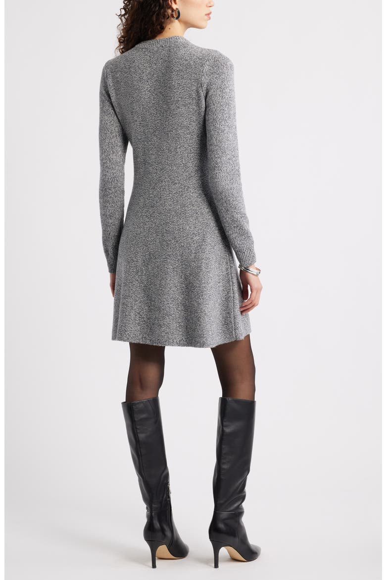 Marled Long Sleeve Wool & Cashmere Fit & Flare Minidress, Alternate, color, GREY MARL