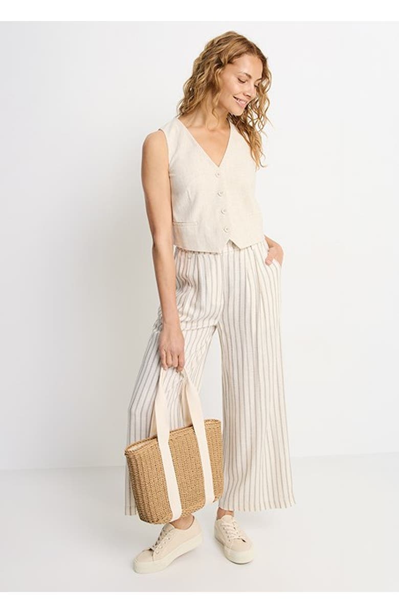 LASCANA Women's Linen Button Up Vest, Alternate, color, Sand