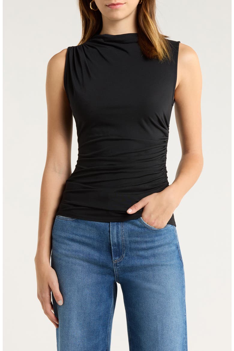Christen Ruched Sleeveless Top, Main, color, BLACK