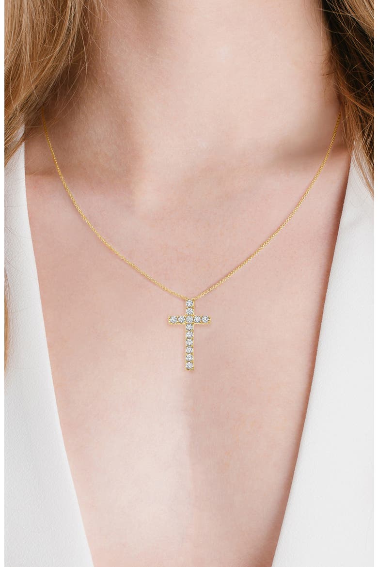 Pavé Cubic Zirconia Cross Pendant Necklace, Alternate, color, 18KYG/ CLEAR STONE