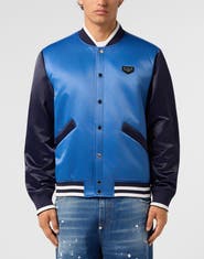 PHILIPP PLEIN Satin College Bomber Plein Logo Men