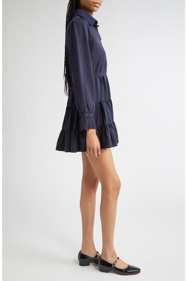 Luciana Long Sleeve Tiered Shirtdress, Alternate, color, NAVY