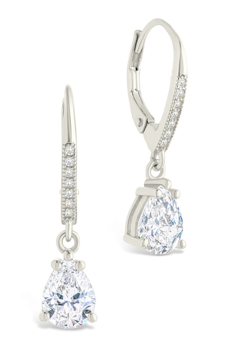 Sterling Forever Angelica Pear Cut Cubic Zirconia Drop Earrings, Main, color, Silver