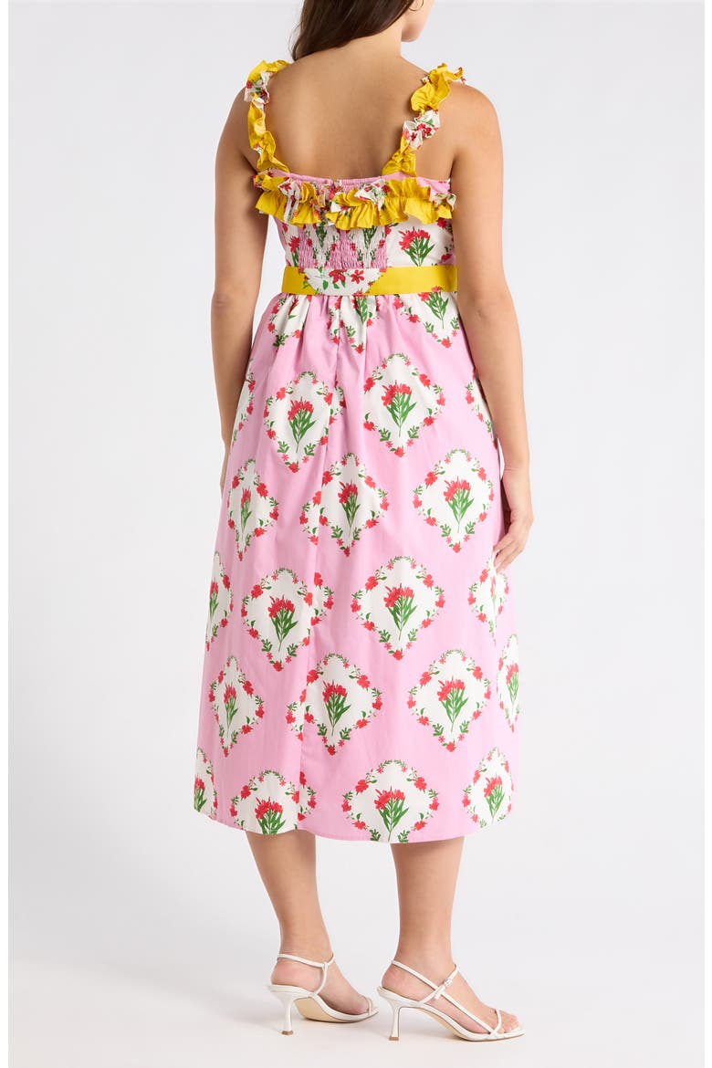 Maia Floral Strapless Ruffle Midi Dress, Alternate, color, PINK-MULTI