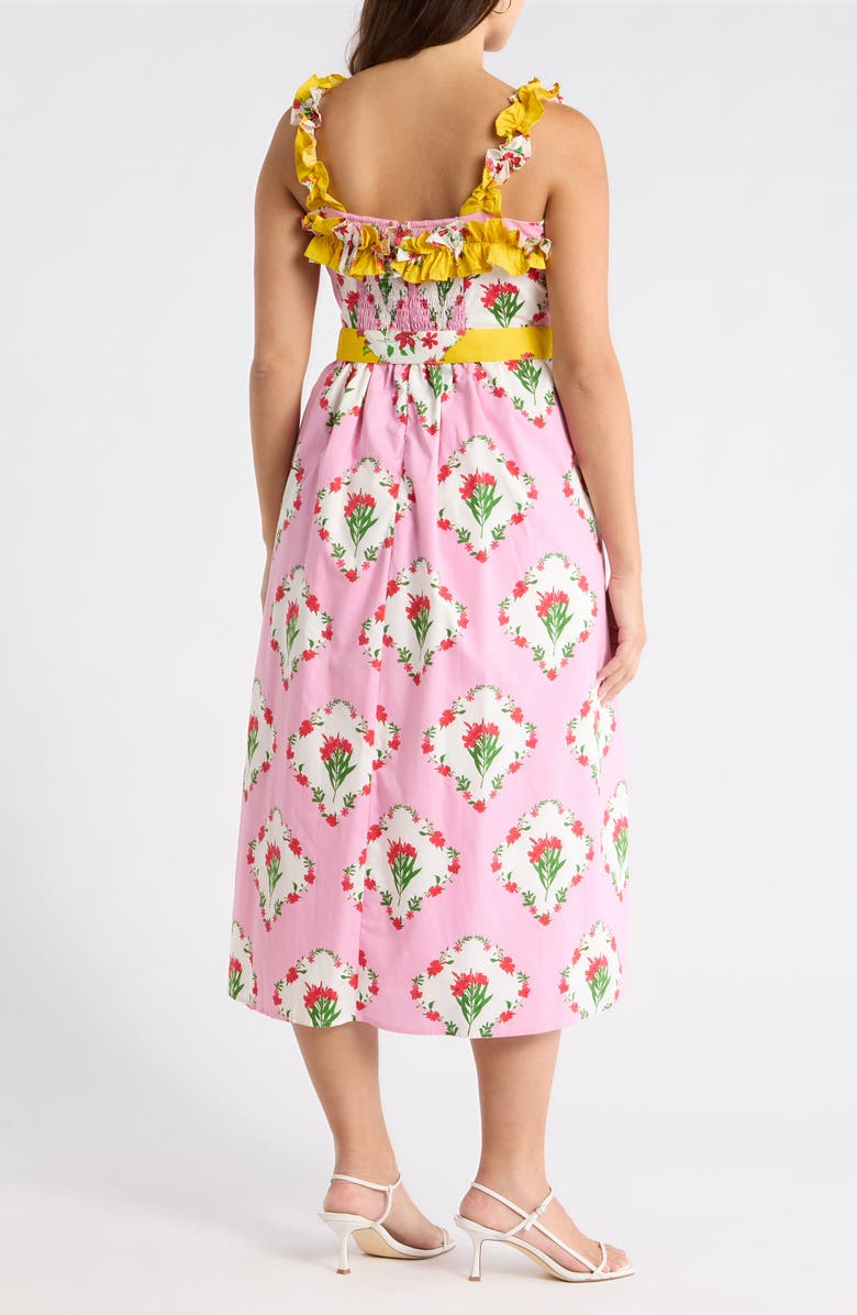 SUGARLIPS Maia Floral Strapless Ruffle Midi Dress, Alternate, color, Pink-Multi