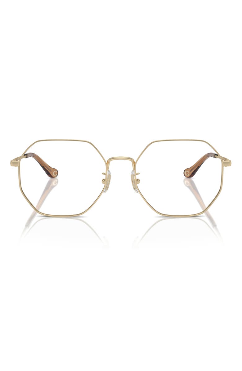 COACH 56mm Irregular Optical Glasses, Main, color, Shiny Light Gold / Demo Lens