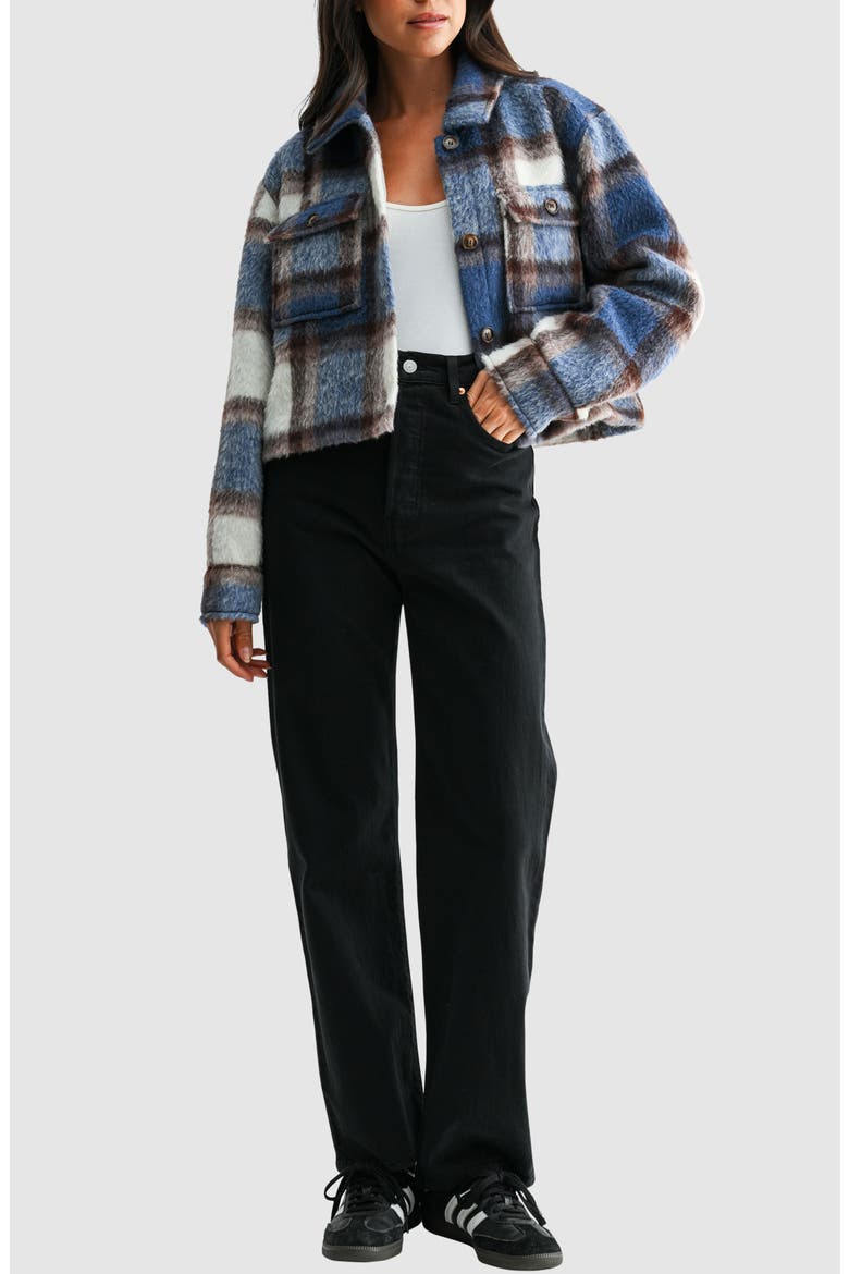 Plaid Cropped Jacket, Alternate, color, BLUE IVORY PLAID