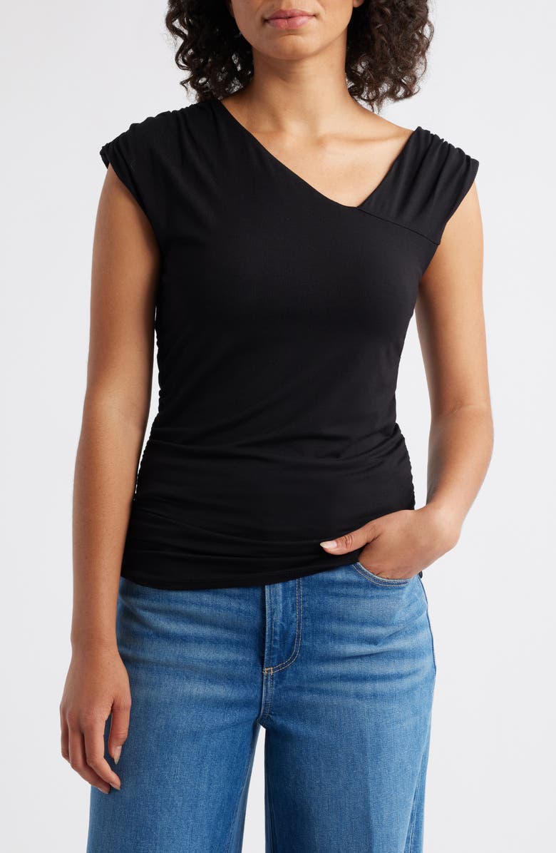 Loveappella Asymmetric Drape Top, Main, color, Black