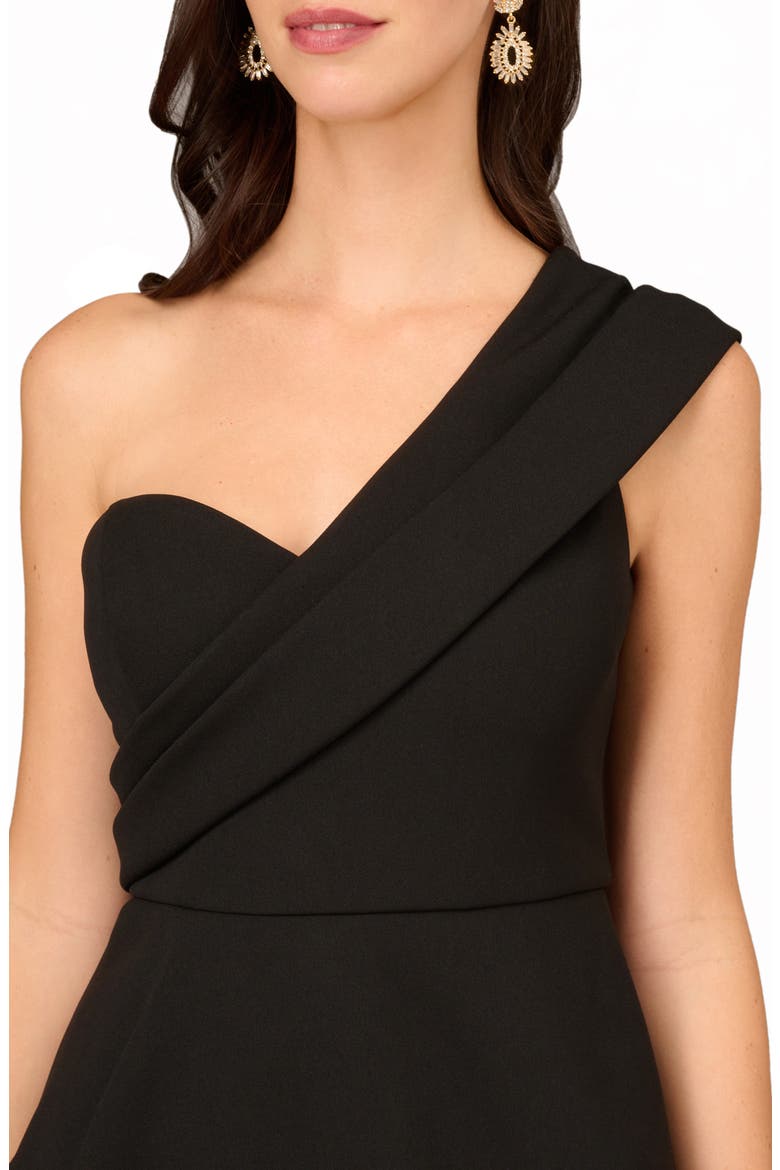 One-Shoulder Crepe Column Gown, Alternate, color, BLACK