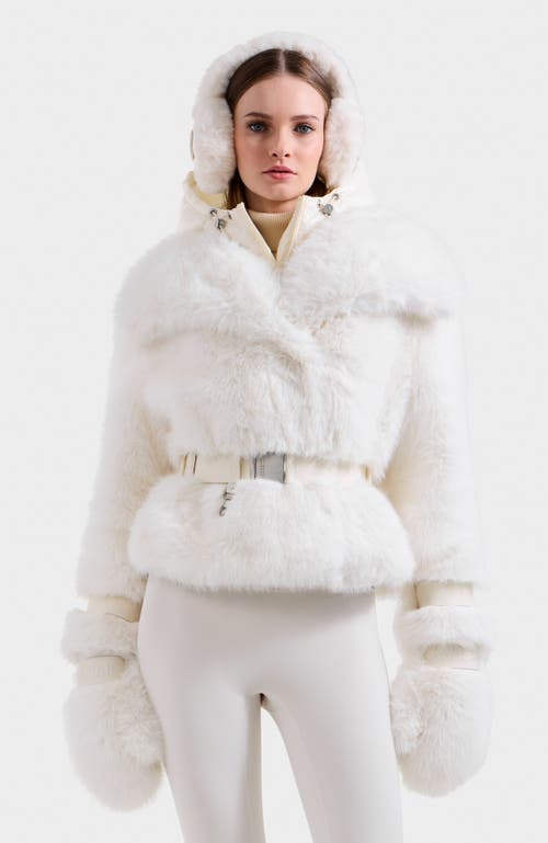 Rudsak Chloe Faux Fur Jacket With Puffer Hood In White