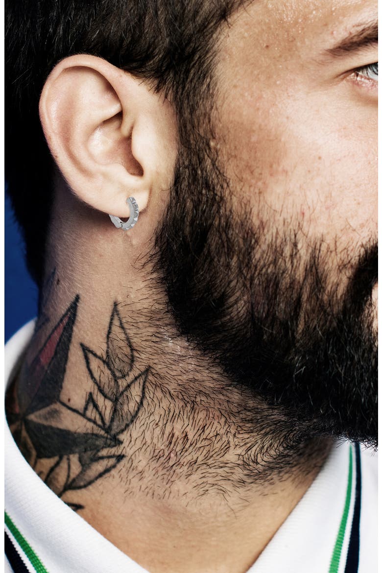 Men's Stud Huggie Hoop Earrings, Alternate, color, WARM SILVER