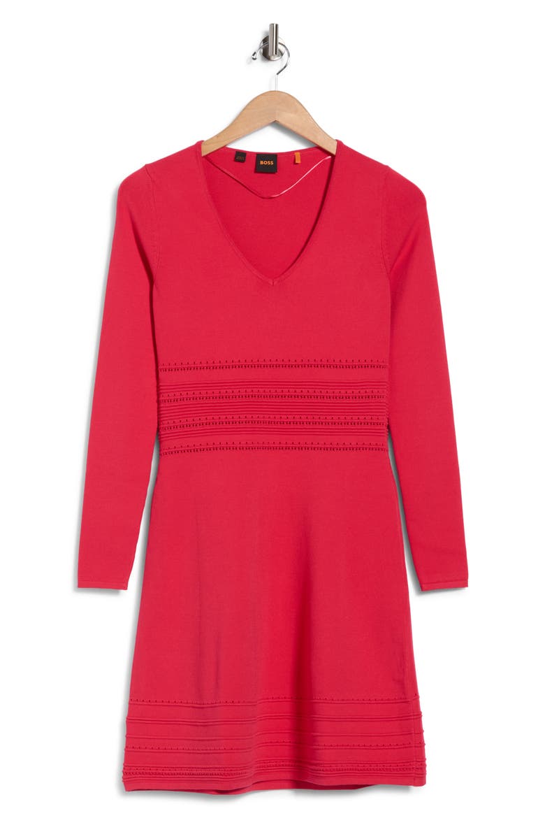 Fudino V-Neck Dress, Alternate, color, DARK PINK