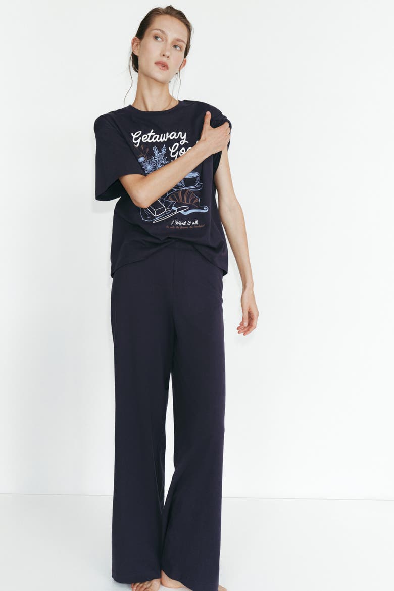 Printed Cotton Pajamas, Alternate, color, Navy blue/Getaway Goals