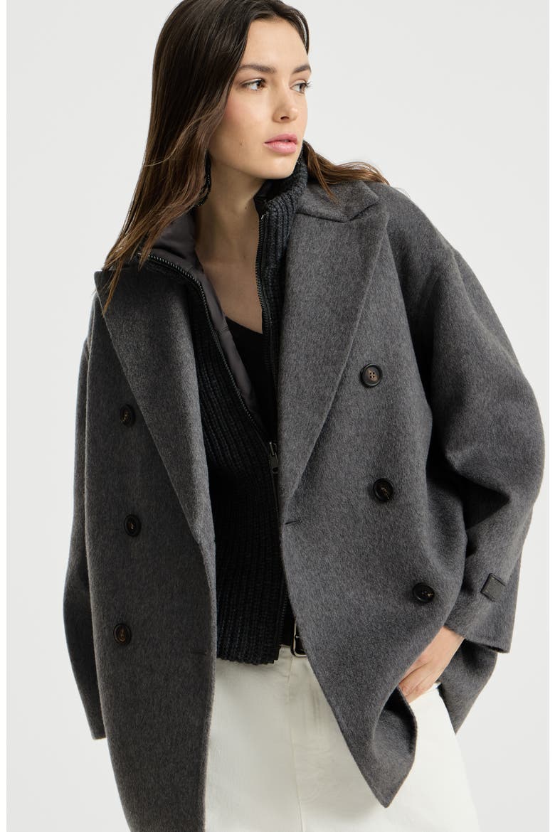 Cashmere double beaver cloth pea coat with precious patch, Alternate, color, Anthracite