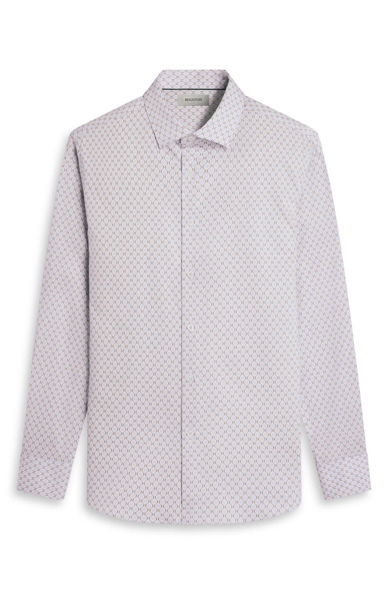 Bugatchi Julian Shaped Fit Geometric Print Cotton Button-Up Shirt, Alternate, color, Air Blue