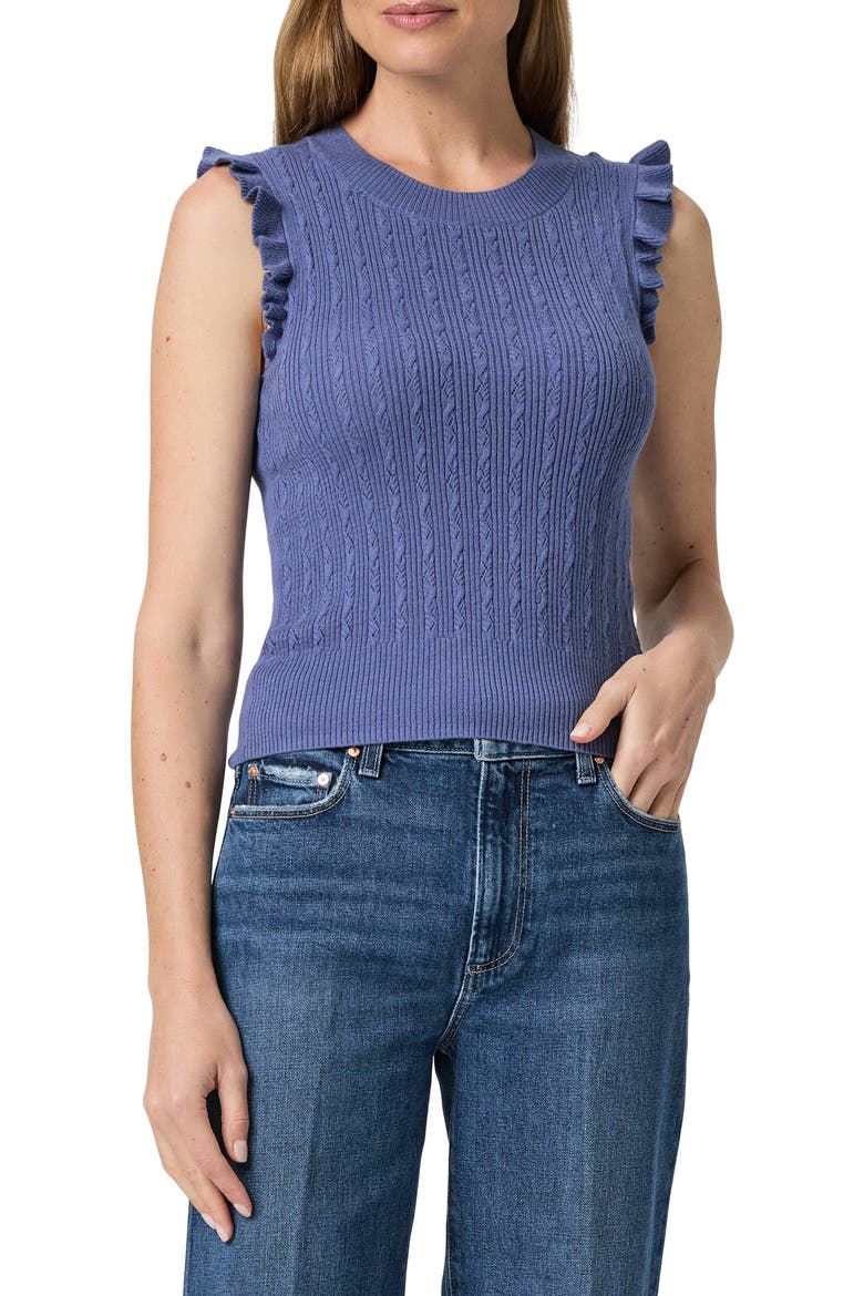 Gardenia Ruffle Sleeveless Sweater, Main, color, BLUE YONDER