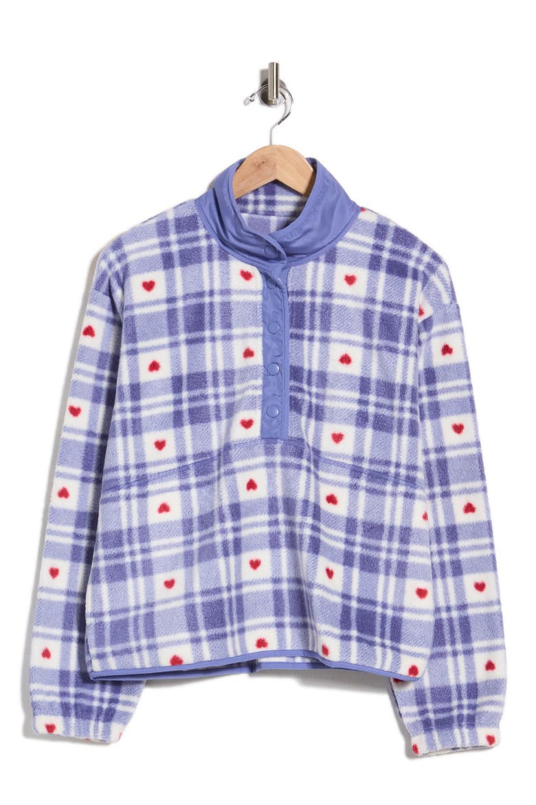Plaid Fleece Pullover, Alternate, color, IVORY BLUE MULTI