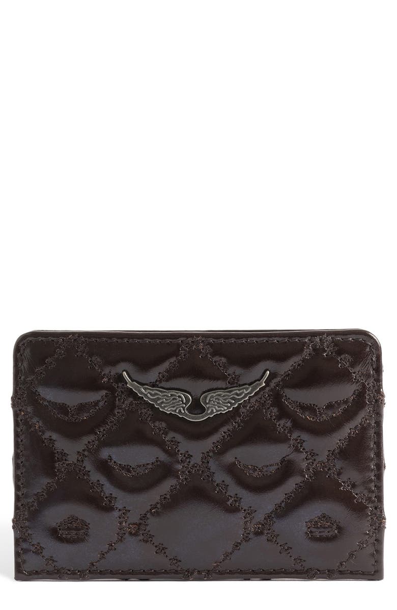 Zadig & Voltaire Pass Vintage Monogram Quilted Leather Card Case, Main, color, Brownie