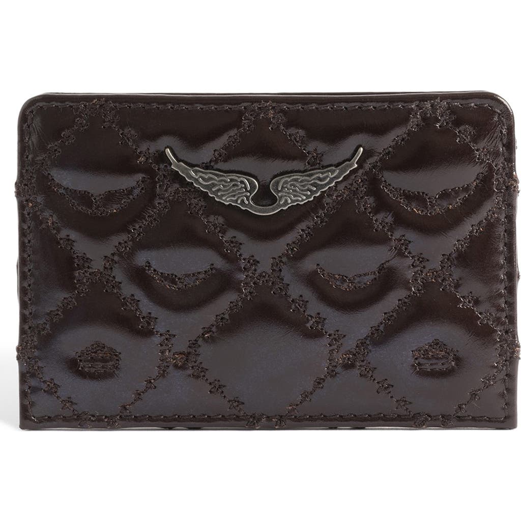 Zadig & Voltaire Pass Vintage Monogram Quilted Leather Card Case In Brown