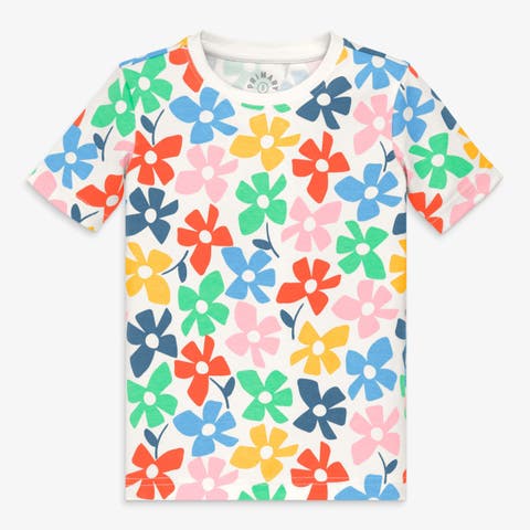 Kids Organic Short Sleeve Pj Top In Rainbow Blooms (Toddler, Little Kid, Big Kid)