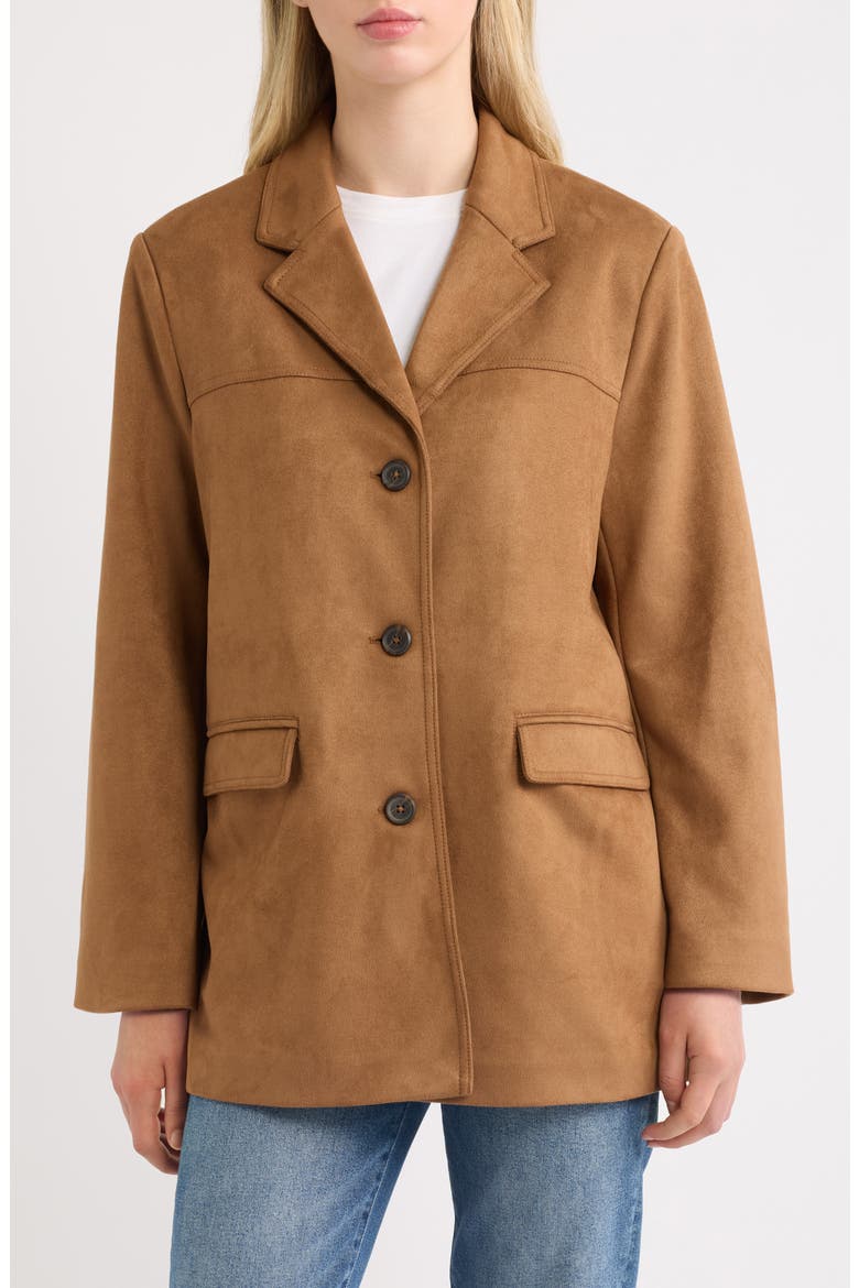 Faux Suede Blazer, Alternate, color, BROWN