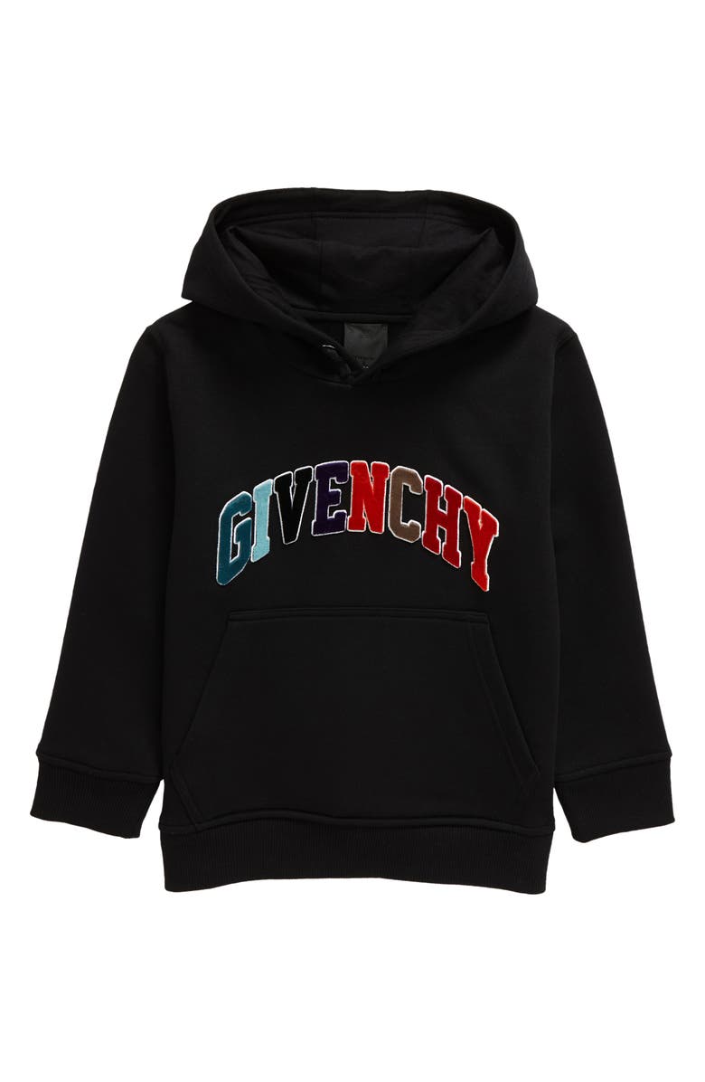 GIVENCHY KIDS Kids' Logo Patch Fleece Hoodie, Main, color, 