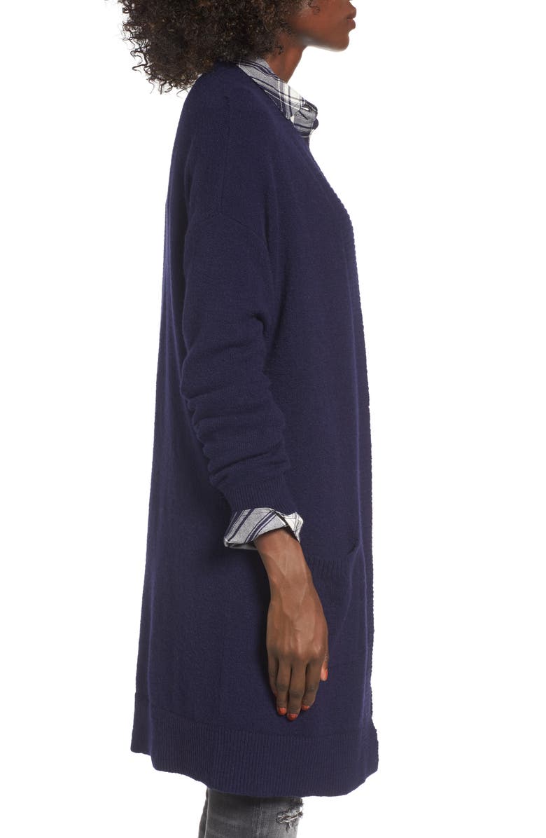 BP. Rib Trim Long Cardigan, Alternate, color, Navy Evening