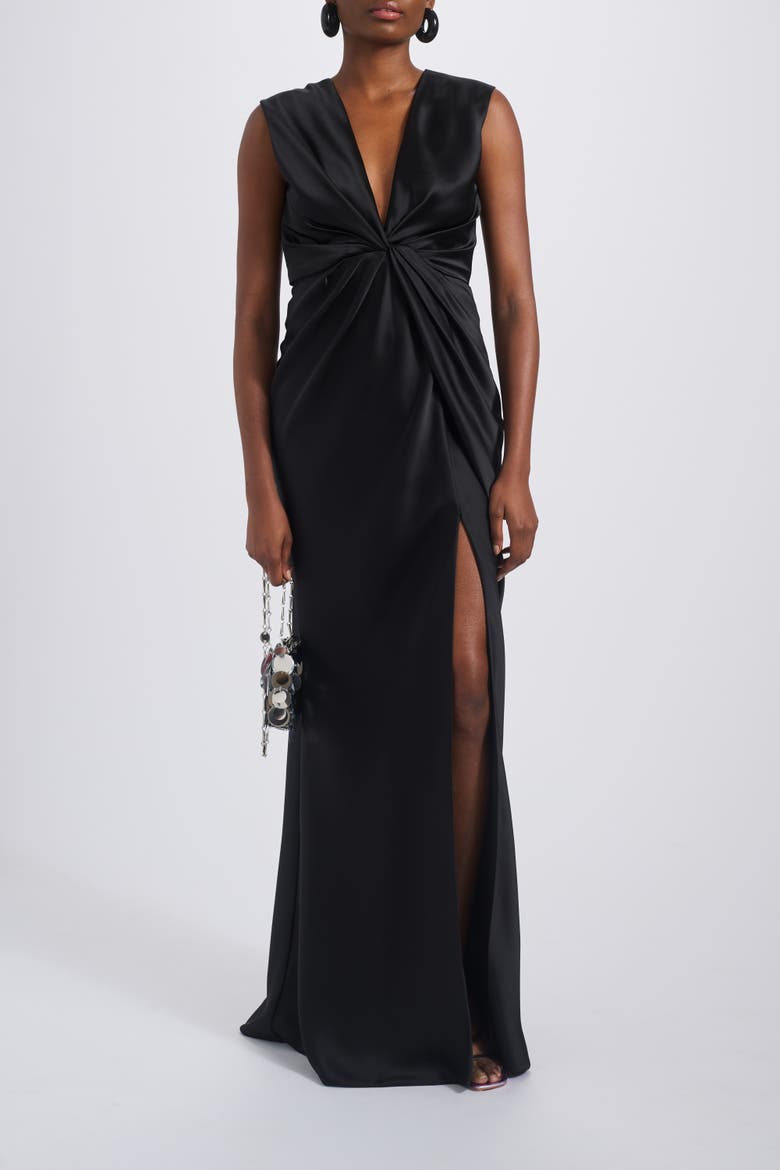 Fluid Satin Twisted Drape Dress, Main, color, Black