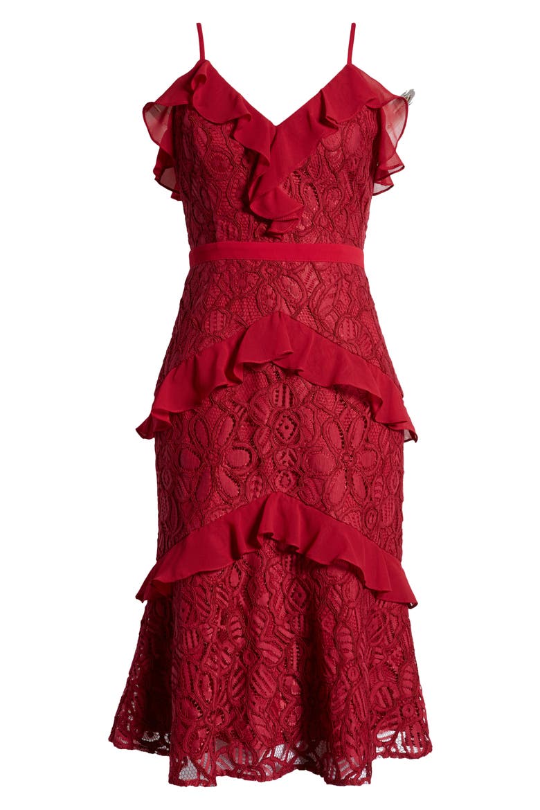 Enslie Embroidered Lace Dress, Alternate, color, CHERRY