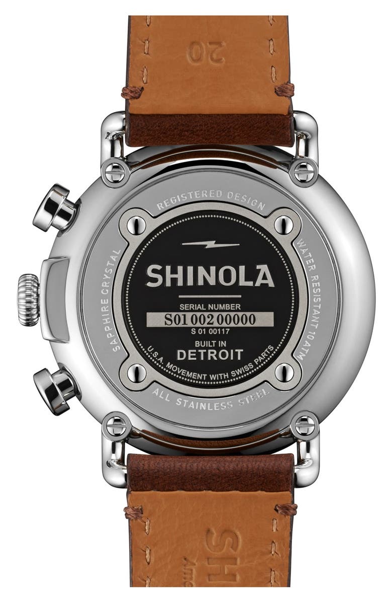 Shinola 'The Runwell Chrono' Leather Strap Watch, 41mm, Alternate, color, Dark Brown/ Blue/ Silver