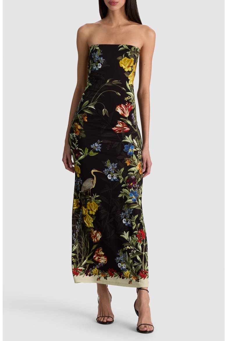 Delora Strapless Midi Dress, Main, color, DESERT SPRIGS BLACK