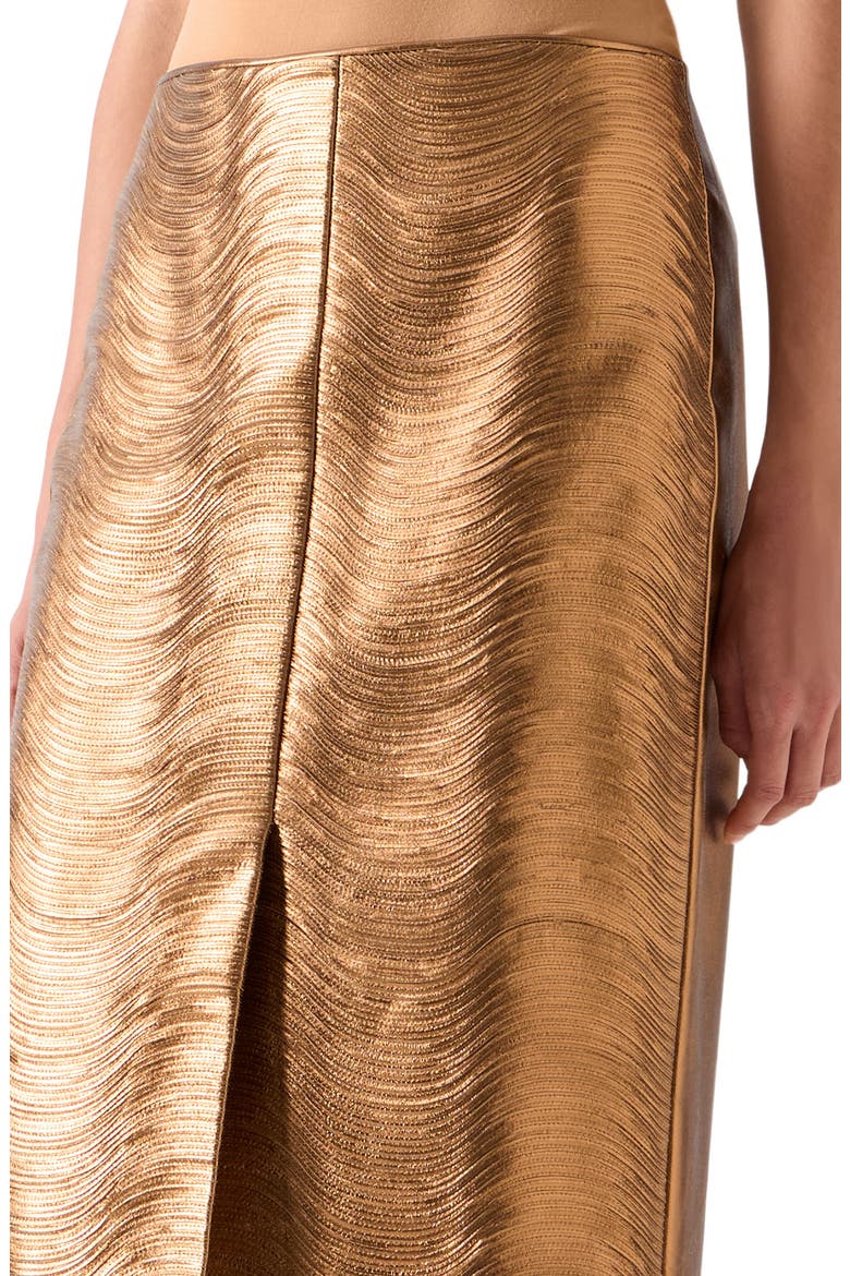 Metallic Leather Midi Skirt, Alternate, color, GOLD